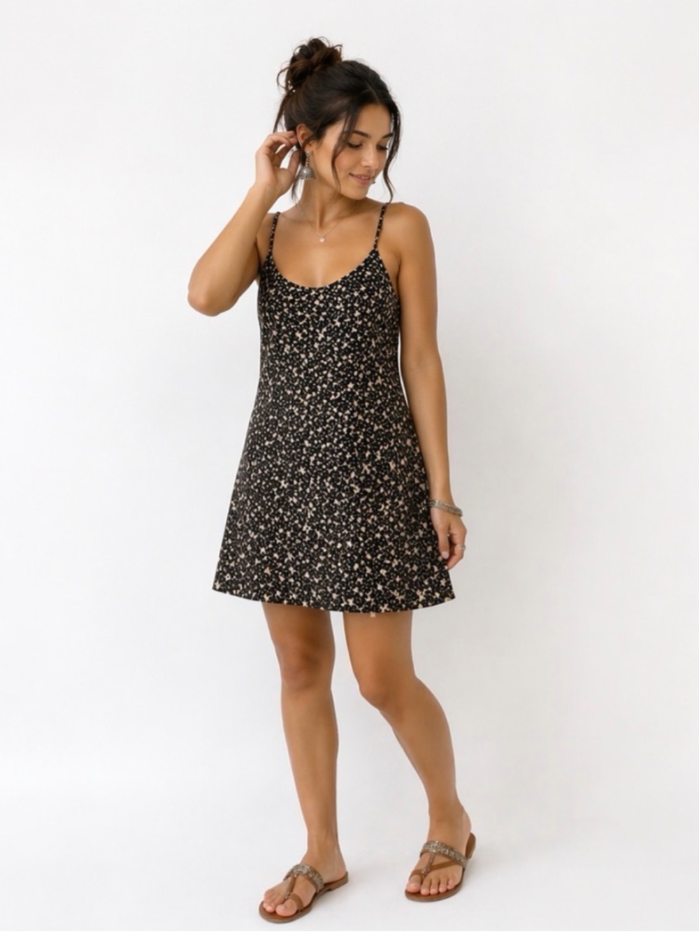 Urban Renewal Black Floral Spaghetti-Strap Mini Dress